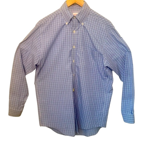 BROOKS BROTHERS Regular Fit Button Down Shirt Blue & White Plaid Cotton No Iron - Picture 1 of 12